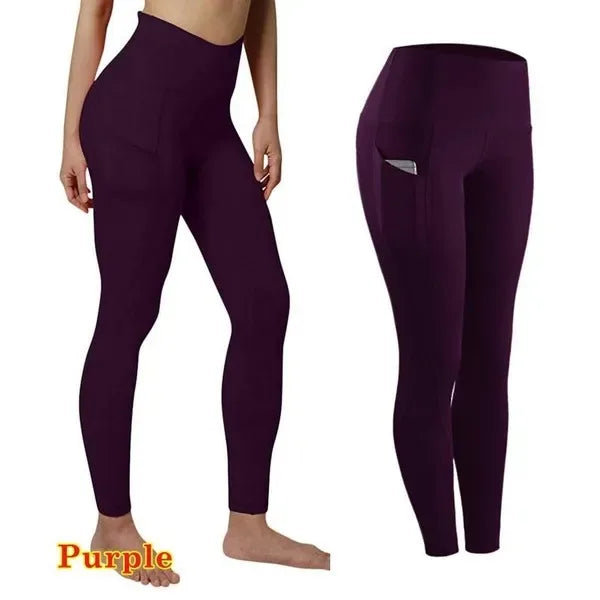 Winter High Waist Elastic Women Yoga Pants Solid Color Pockets Butt Lift Leggings Fitness Lady Quick-Dry Tummy Control Sweatpant