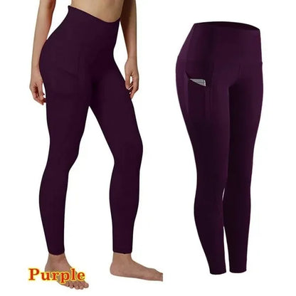 Winter High Waist Elastic Women Yoga Pants Solid Color Pockets Butt Lift Leggings Fitness Lady Quick-Dry Tummy Control Sweatpant