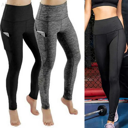 Winter High Waist Elastic Women Yoga Pants Solid Color Pockets Butt Lift Leggings Fitness Lady Quick-Dry Tummy Control Sweatpant