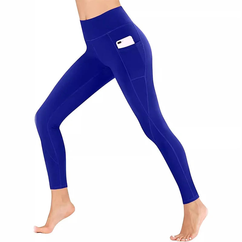 Winter High Waist Elastic Women Yoga Pants Solid Color Pockets Butt Lift Leggings Fitness Lady Quick-Dry Tummy Control Sweatpant