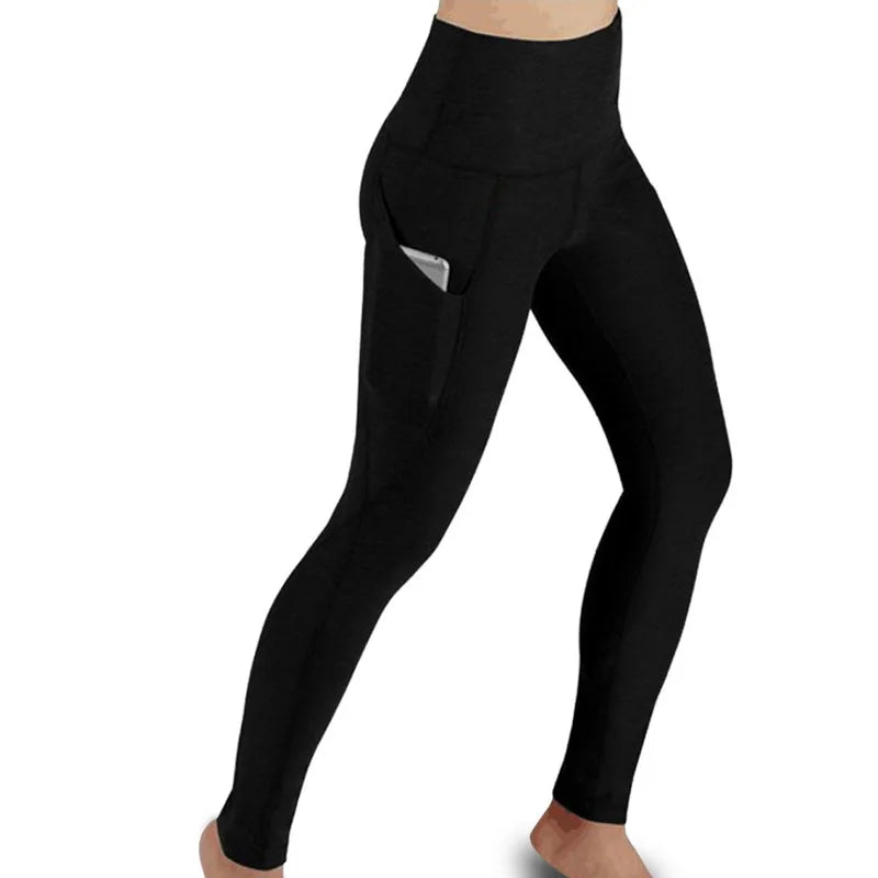 Winter High Waist Elastic Women Yoga Pants Solid Color Pockets Butt Lift Leggings Fitness Lady Quick-Dry Tummy Control Sweatpant