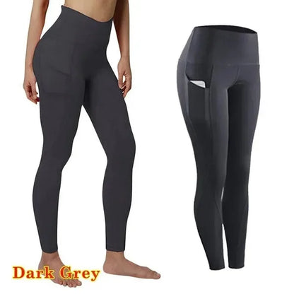 Winter High Waist Elastic Women Yoga Pants Solid Color Pockets Butt Lift Leggings Fitness Lady Quick-Dry Tummy Control Sweatpant