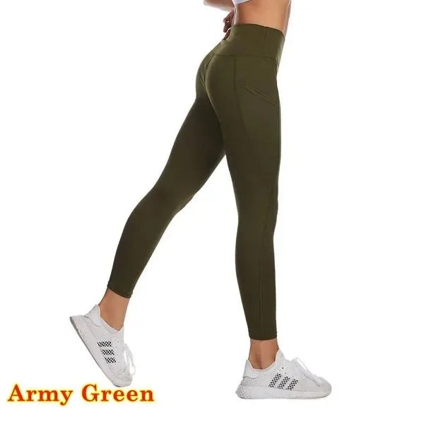 Winter High Waist Elastic Women Yoga Pants Solid Color Pockets Butt Lift Leggings Fitness Lady Quick-Dry Tummy Control Sweatpant