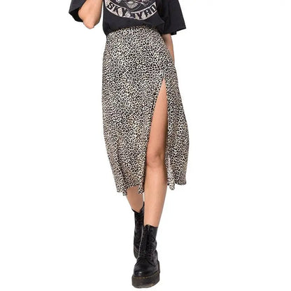 Jocoo Jolee Elegant Leopard Floral Printing Long Skirt Women Sexy High Waist Split Midi Skirts Office Lady Bodycon A Line Skirts