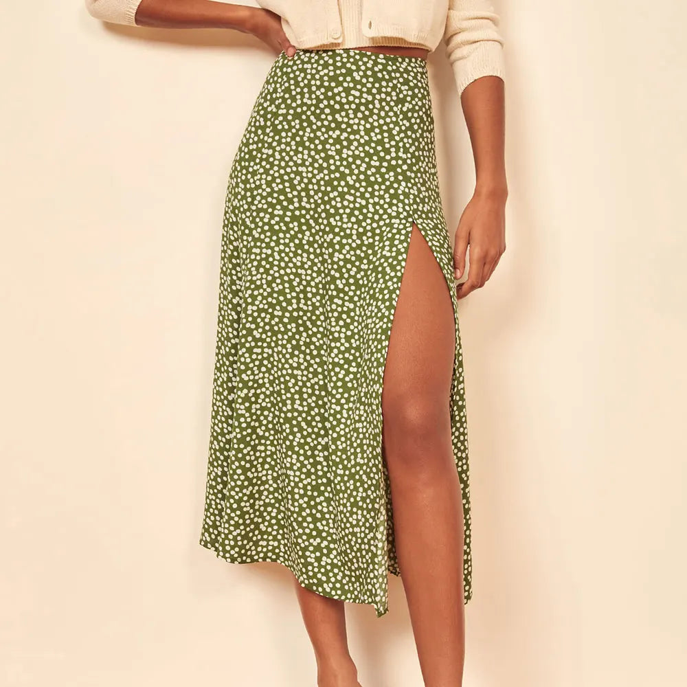 Jocoo Jolee Elegant Leopard Floral Printing Long Skirt Women Sexy High Waist Split Midi Skirts Office Lady Bodycon A Line Skirts