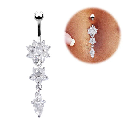 Lady Rhinestone Flower Stainless Steel Belly Button Navel Ring Piercing Jewelry Navel Piercing Earring Belly Piercing Sexy Body