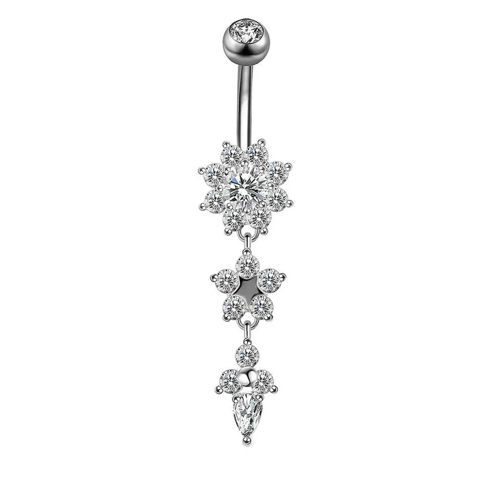 Lady Rhinestone Flower Stainless Steel Belly Button Navel Ring Piercing Jewelry Navel Piercing Earring Belly Piercing Sexy Body