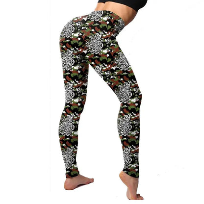 Lady Camouflage 3D Print knitted cotton blended Leggings Women Fitness Elastic Push Up pants Girl Gym Running Leggings