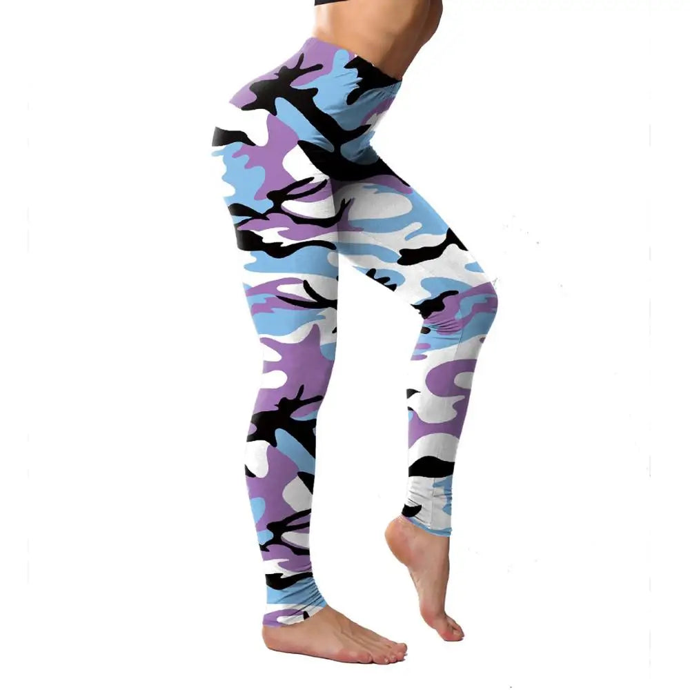 Lady Camouflage 3D Print knitted cotton blended Leggings Women Fitness Elastic Push Up pants Girl Gym Running Leggings