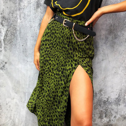 Jocoo Jolee Elegant Leopard Floral Printing Long Skirt Women Sexy High Waist Split Midi Skirts Office Lady Bodycon A Line Skirts