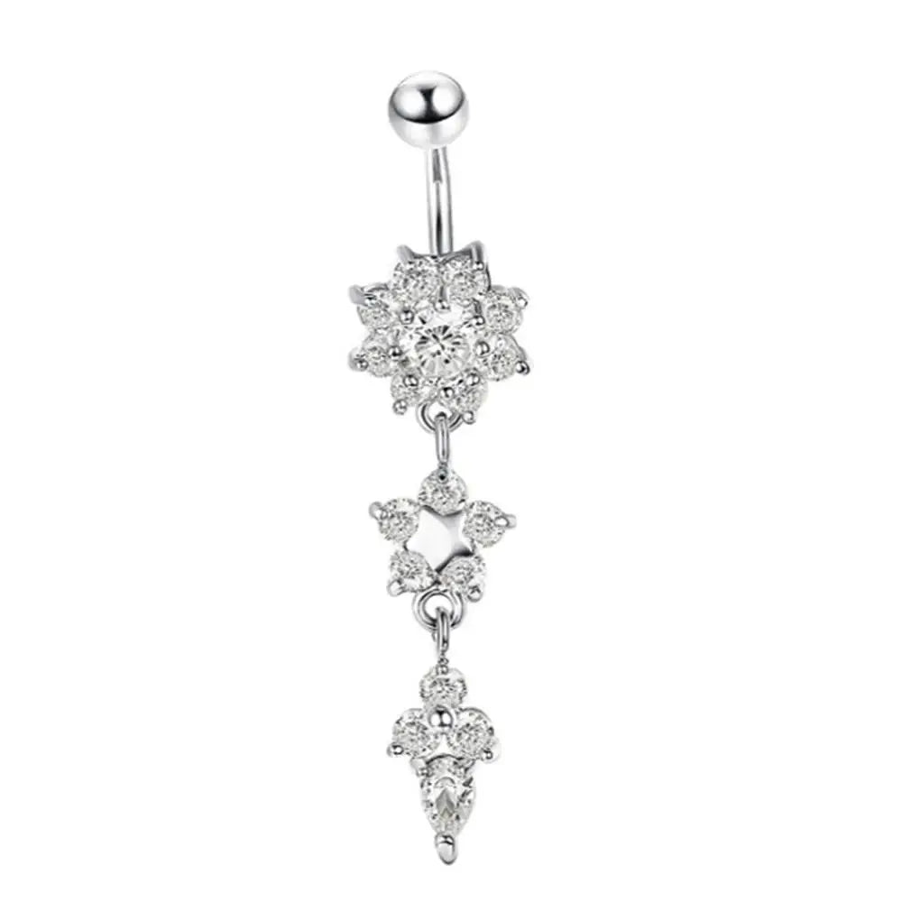 Lady Rhinestone Flower Stainless Steel Belly Button Navel Ring Piercing Jewelry Navel Piercing Earring Belly Piercing Sexy Body