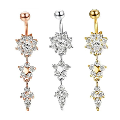 Lady Rhinestone Flower Stainless Steel Belly Button Navel Ring Piercing Jewelry Navel Piercing Earring Belly Piercing Sexy Body