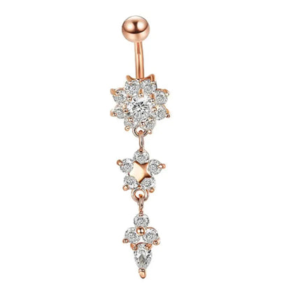 Lady Rhinestone Flower Stainless Steel Belly Button Navel Ring Piercing Jewelry Navel Piercing Earring Belly Piercing Sexy Body