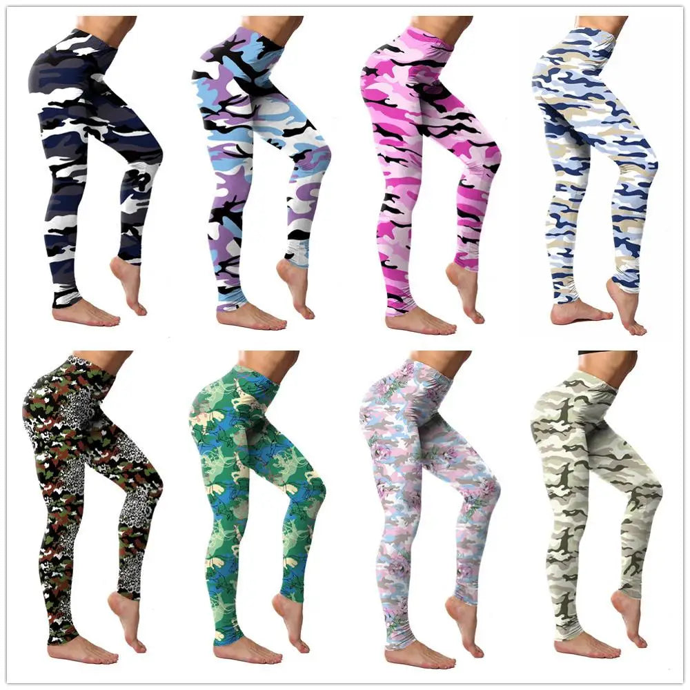 Lady Camouflage 3D Print knitted cotton blended Leggings Women Fitness Elastic Push Up pants Girl Gym Running Leggings