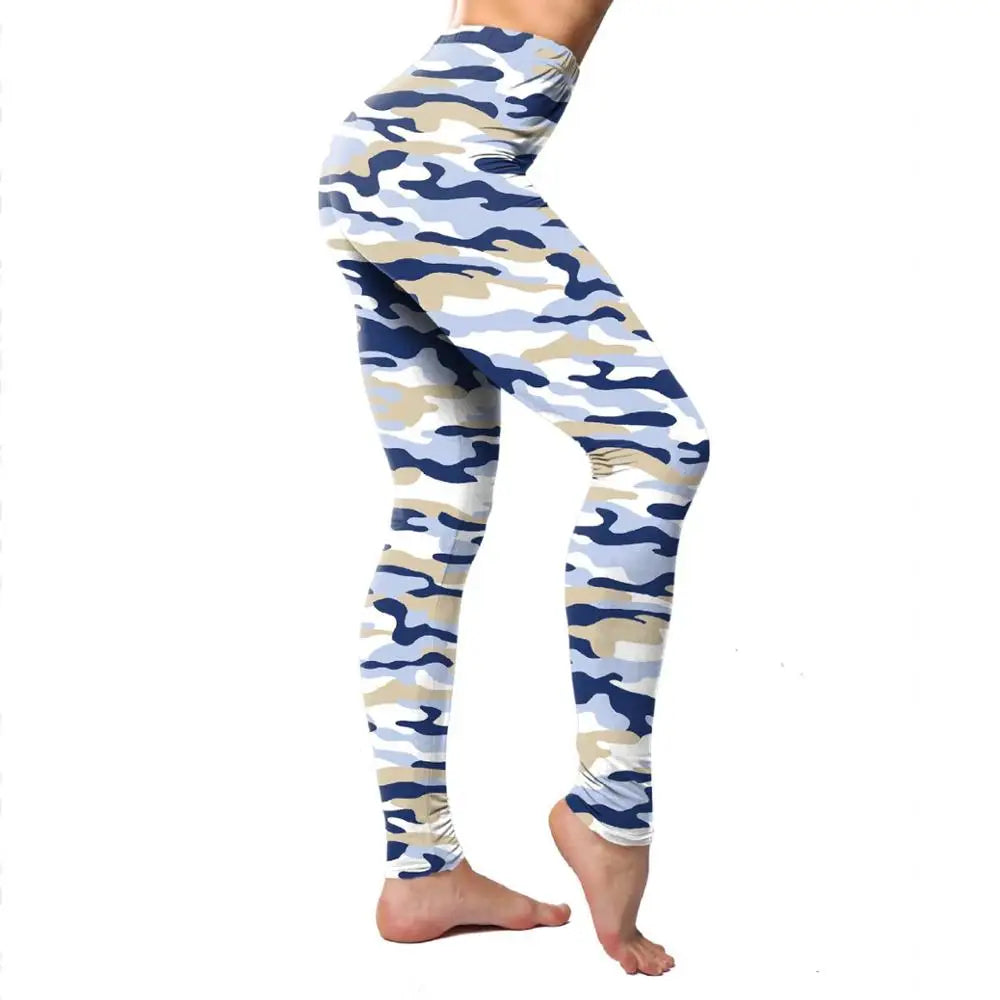 Lady Camouflage 3D Print knitted cotton blended Leggings Women Fitness Elastic Push Up pants Girl Gym Running Leggings