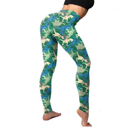 Lady Camouflage 3D Print knitted cotton blended Leggings Women Fitness Elastic Push Up pants Girl Gym Running Leggings