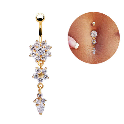 Lady Rhinestone Flower Stainless Steel Belly Button Navel Ring Piercing Jewelry Navel Piercing Earring Belly Piercing Sexy Body