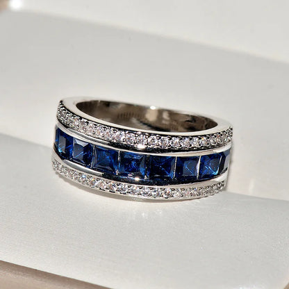 Creative color-protected Inlaid Zircon ring electroplated Royal blue Zirconia Ring jewelry for Ladies high quality Rings