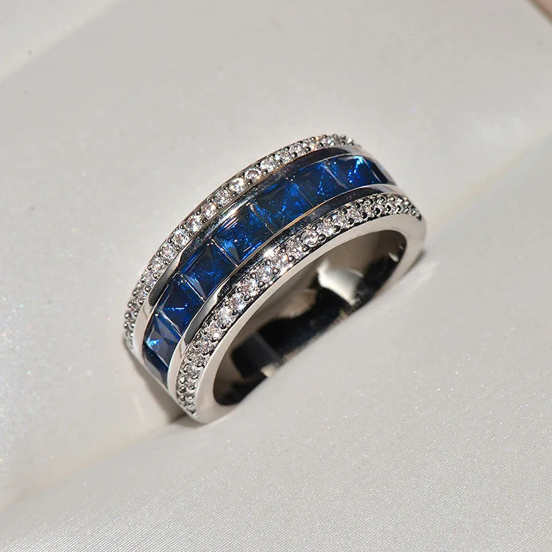 Creative color-protected Inlaid Zircon ring electroplated Royal blue Zirconia Ring jewelry for Ladies high quality Rings