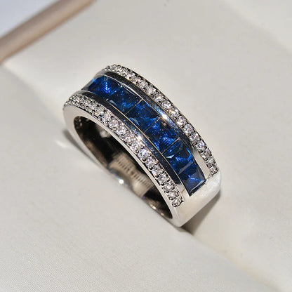 Creative color-protected Inlaid Zircon ring electroplated Royal blue Zirconia Ring jewelry for Ladies high quality Rings