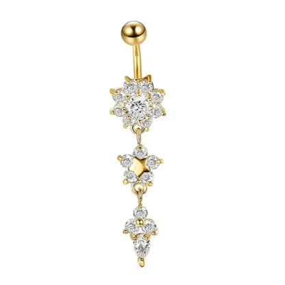 Lady Rhinestone Flower Stainless Steel Belly Button Navel Ring Piercing Jewelry Navel Piercing Earring Belly Piercing Sexy Body