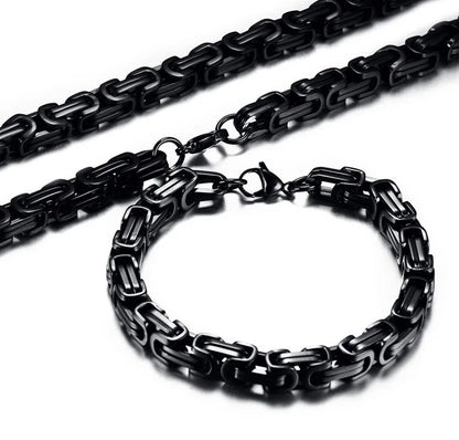 Stainless Steel Byzantine Chain Braided Chain Necklace Bracelet Set Men's Biker Punk Hip Hop Rock Jewelry Accessories