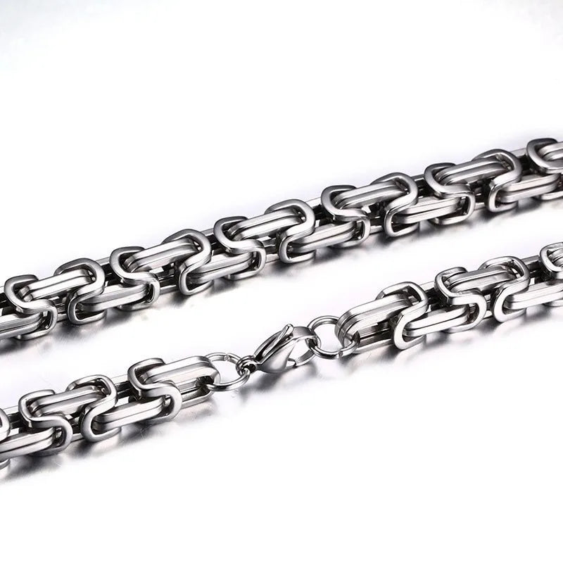 Stainless Steel Byzantine Chain Braided Chain Necklace Bracelet Set Men's Biker Punk Hip Hop Rock Jewelry Accessories