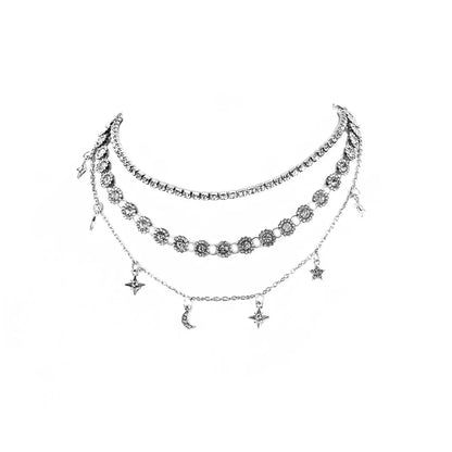 New Vintage Fashion Multilevel Silver-plate Necklaces For Women Crystal Moon Stars Sun Pendant Necklace 2020 Female Boho Jewelry