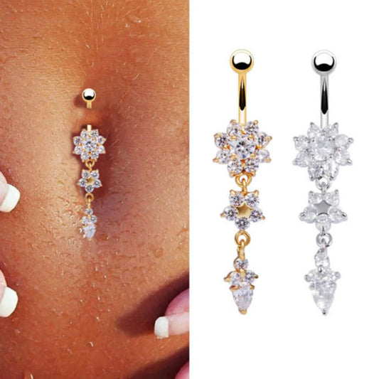 Lady Rhinestone Flower Stainless Steel Belly Button Navel Ring Piercing Jewelry Navel Piercing Earring Belly Piercing Sexy Body