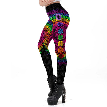 NADANBAO Seven Chakra Mandala Leggings Women Workout Pants Aztec Round OM Printed Leggins Fashion Outdoor Legins