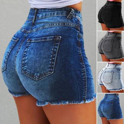 Summer Women Shorts High Waist Washed Retro Shorts Distressed Ripped Edge Butt-lifted Slim Fit Casual Club Party Short Pants