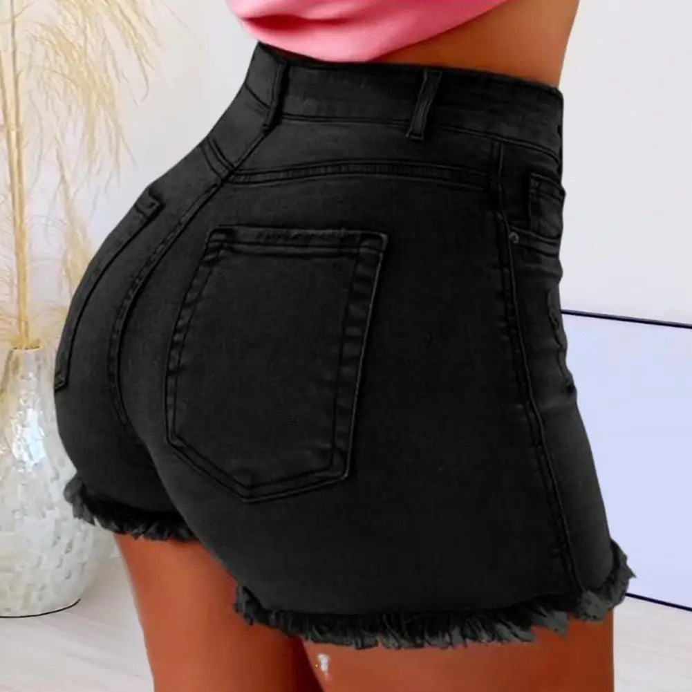 Summer Women Shorts High Waist Washed Retro Shorts Distressed Ripped Edge Butt-lifted Slim Fit Casual Club Party Short Pants