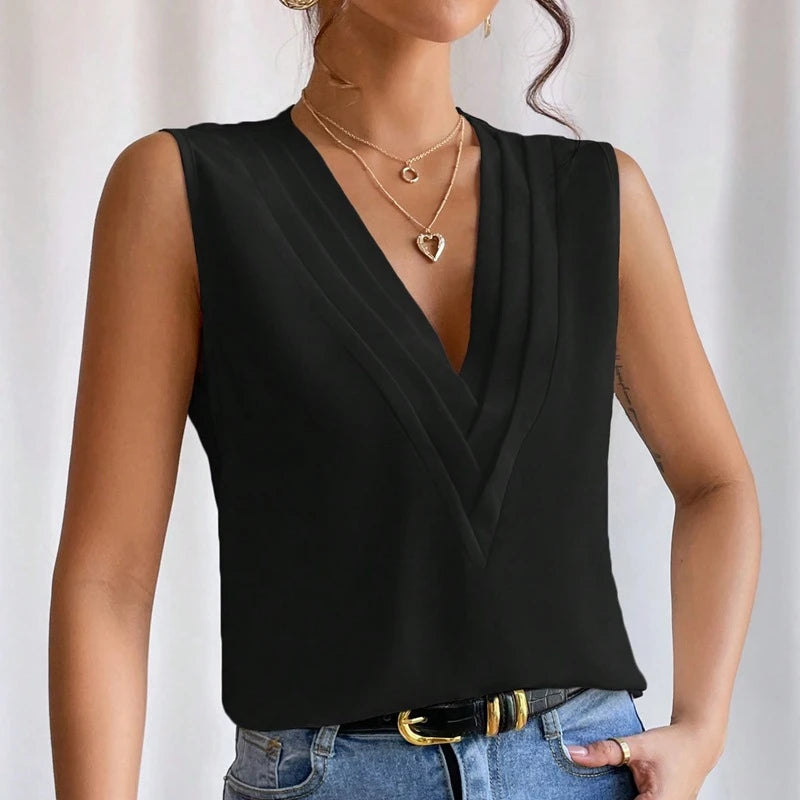 Solid Casual Loose Sleeveless Blouses For Women Fashion Summer Women's Oversized Shirts And Blouses Elegant Youth Female Tops