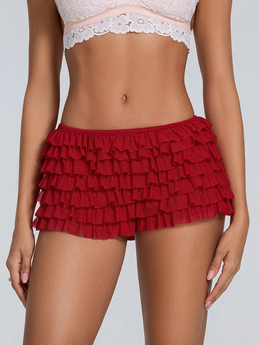 Women's Shorts Solid Color Chiffon Ruffle Layered Short Pants Elastic Waist Casual Bloomers Sexy Hot Shorts Loungewear