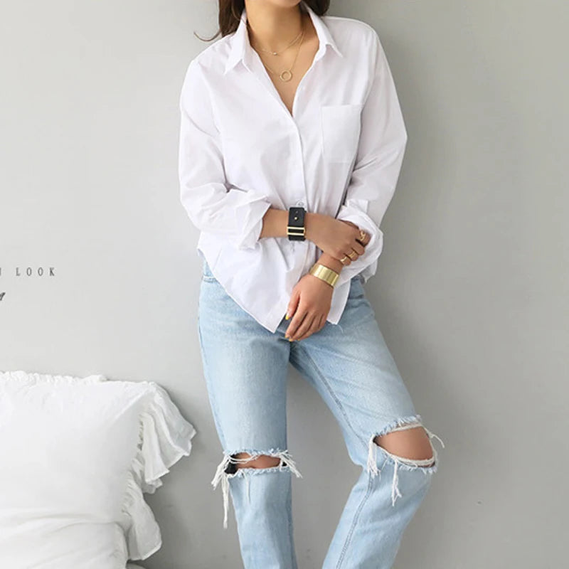 Cotton Blouse White Shirt Fashion Women Blusas Mujer De Moda OL Style Tops Casual Ladies Long Sleeve Shirts and Blouses 3496