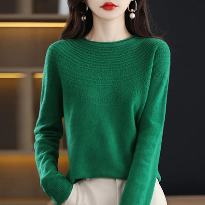 100% wool cashmere sweater women's sweater round neck hollow long sleeve pullover warm pullover in autumn and winter