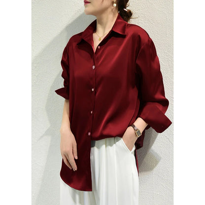 All-match Satin Finish Shirts And Blouses Women Clothing Casual Top OL Long Sleeve Button Elegant Shirts French Solid Blouses