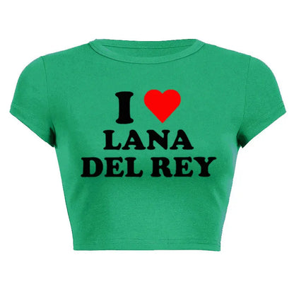 I Love Lana Del Rey Red Love Heart Women Cropped Tops 2000s Kawaii Clothes Cropped Navel Women Crop Tops Fashion T-Shirt