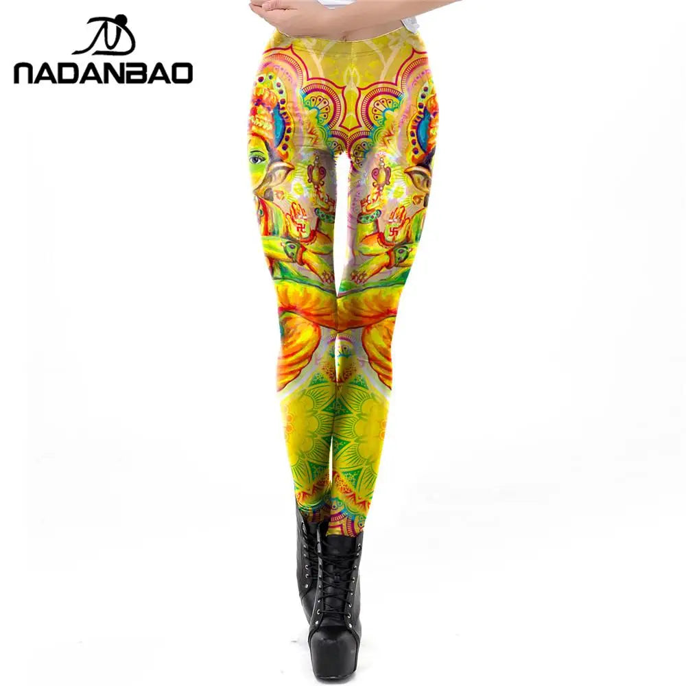 NADANBAO Seven Chakra Mandala Leggings Women Workout Pants Aztec Round OM Printed Leggins Fashion Outdoor Legins