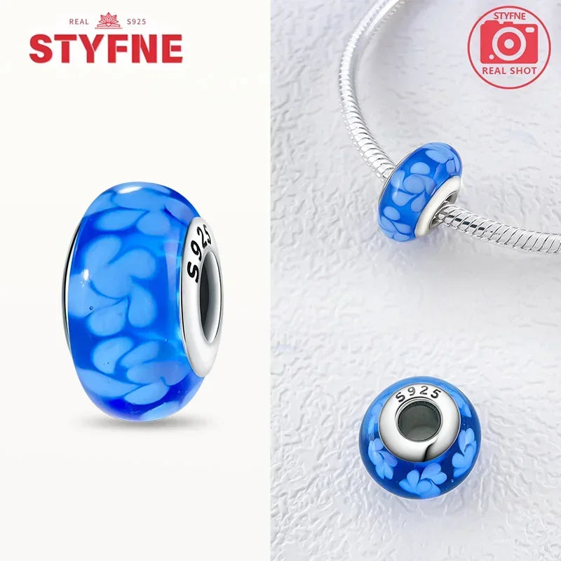 Silver 925 Blue Series Crystal Enamel Murano Charming Bead Silver Color Beads Fit Original Bracelet for Women Diy Jewelry Gifts