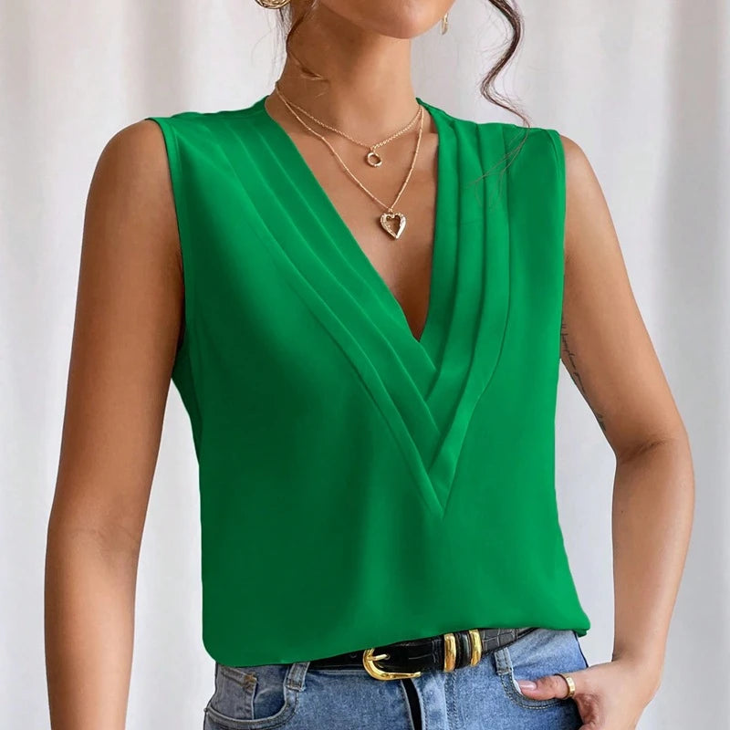 Solid Casual Loose Sleeveless Blouses For Women Fashion Summer Women's Oversized Shirts And Blouses Elegant Youth Female Tops