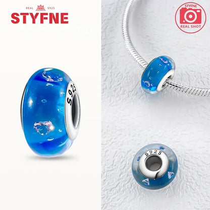 Silver 925 Blue Series Crystal Enamel Murano Charming Bead Silver Color Beads Fit Original Bracelet for Women Diy Jewelry Gifts