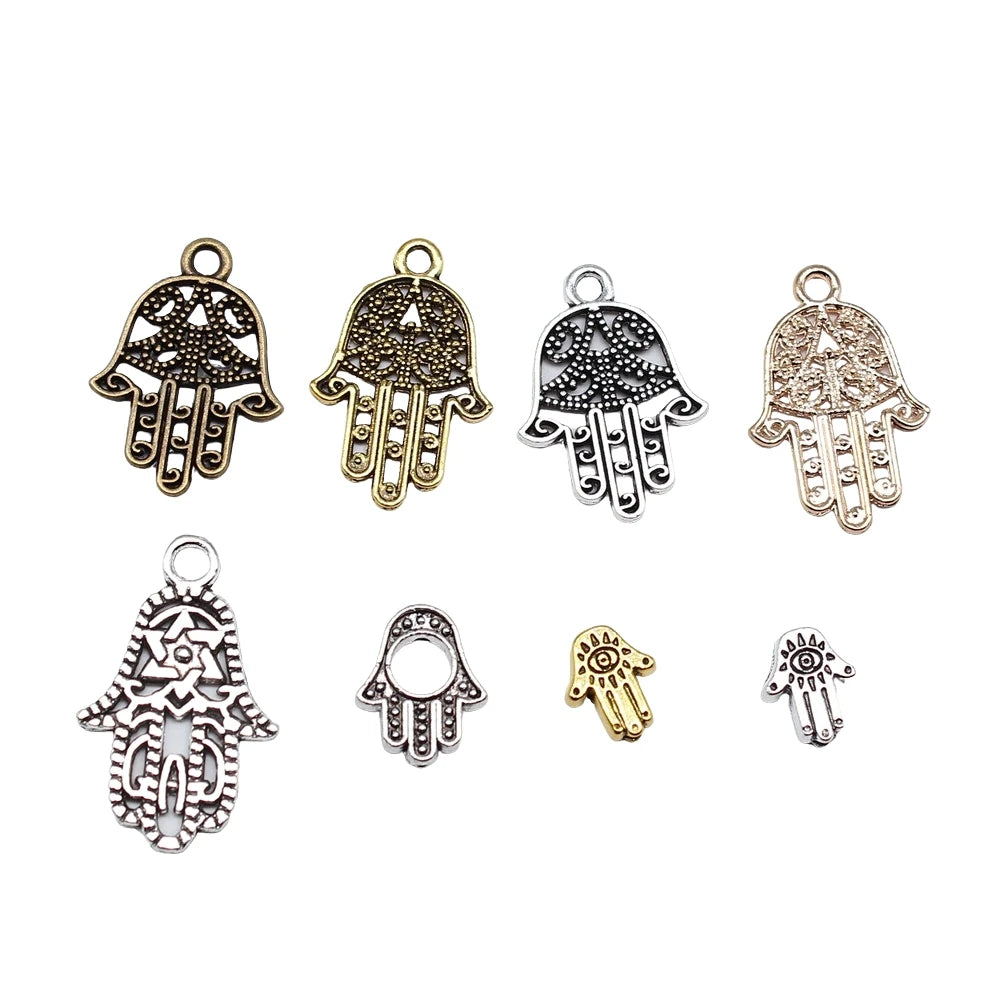 20pcs Charms Fatima Hand Hamsa Palm Protection Tibetan Bronze Silver Color Pendants Antique Making DIY Handmade Craft