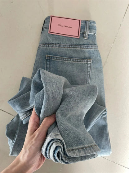 Light Color High Waist Denim Female 2025 New Arrival Spring plus Size Straight-leg Loose Slim Looking Pear Shapes Wide-Leg Pants