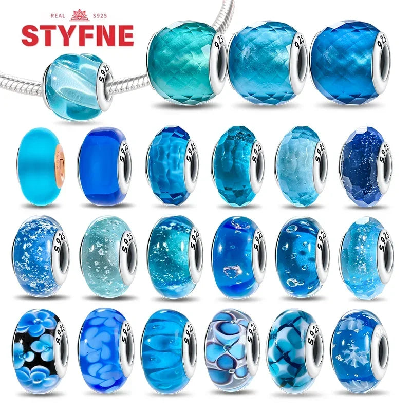 Silver 925 Blue Series Crystal Enamel Murano Charming Bead Silver Color Beads Fit Original Bracelet for Women Diy Jewelry Gifts