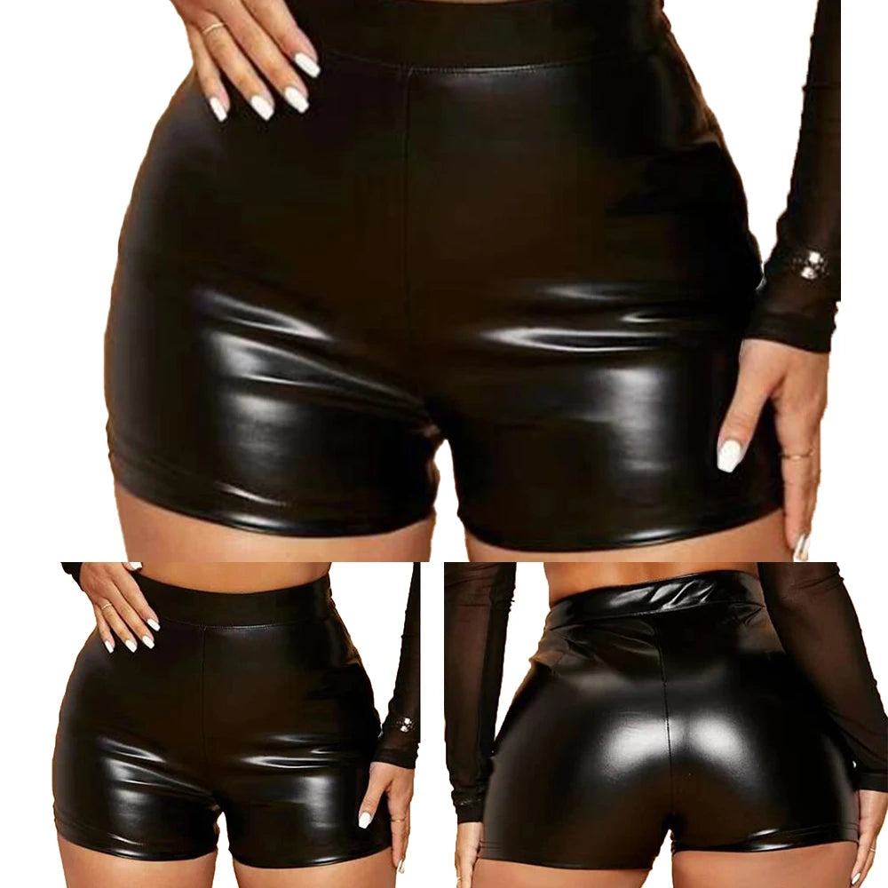 Women Wet Look Booty Shorts Patent Leather High Waist Mini Shorts Night Club Party Costumes Sexy Tight Clubwear women's pants