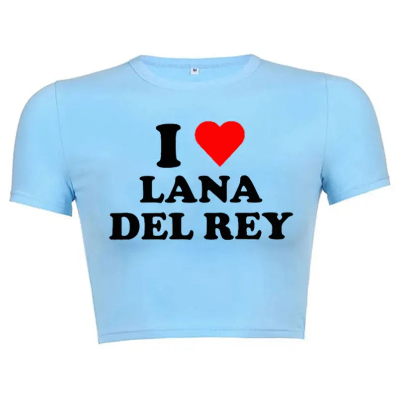 I Love Lana Del Rey Red Love Heart Women Cropped Tops 2000s Kawaii Clothes Cropped Navel Women Crop Tops Fashion T-Shirt