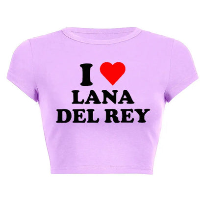 I Love Lana Del Rey Red Love Heart Women Cropped Tops 2000s Kawaii Clothes Cropped Navel Women Crop Tops Fashion T-Shirt