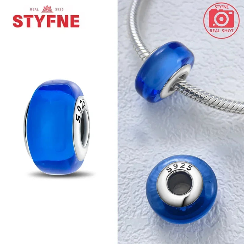 Silver 925 Blue Series Crystal Enamel Murano Charming Bead Silver Color Beads Fit Original Bracelet for Women Diy Jewelry Gifts