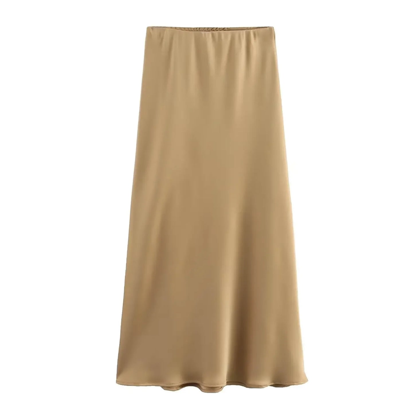 Willshela Women Fashion Satin Solid Pleated Midi Skirt Vintage Mid Elastic Waist Female Chic Lady Skirts